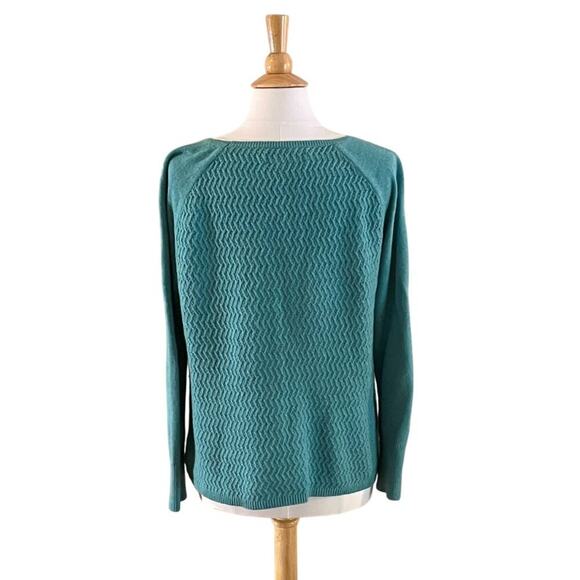 LOFT Cotton Blend Teal Blue/Green Long Sleeve Textured Sweater, Size L - Picture 4 of 12